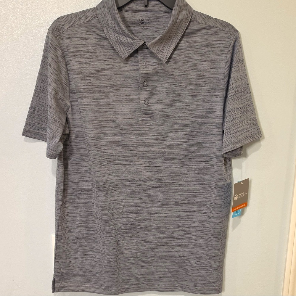 Falls Creek Men's Short Sleeve Polo Shirt, Gray Striped, Size S #412